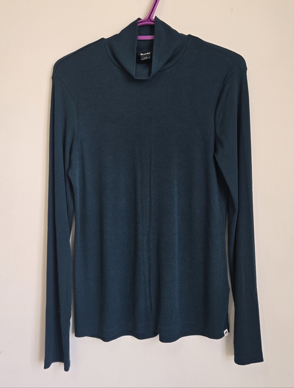 Roots Teal Mock Neck Ribbed Long Sleeves T-shirt
